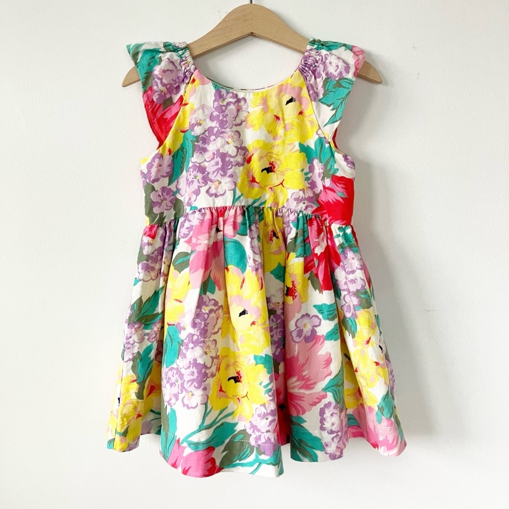 baby Gap Girls Size 3 3T Floral Print Dress Cap Short Sleeve Spring Easter Lined